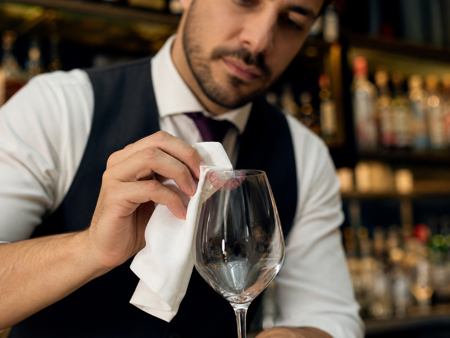 wiping wine glass